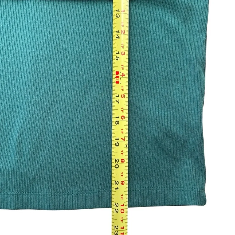 Evereve Bex Split Neck Top Size S Satin Trim Soft Rib Knit Green Modal Blend - Picture 11 of 13